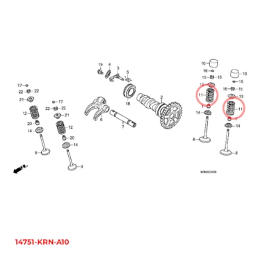 honda, fjeder, in. ventil 14751-KRN-A10 14751KRNA10