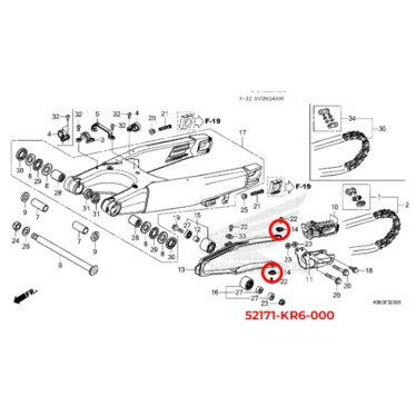 52171-KR6-000 honda spændeskive svingarm, kædeglider 52171KR6000