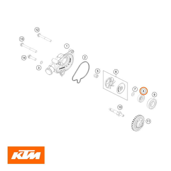 ktm original pakdåse til vandpumpe 8x24x7 a duo ktm/gas/hus